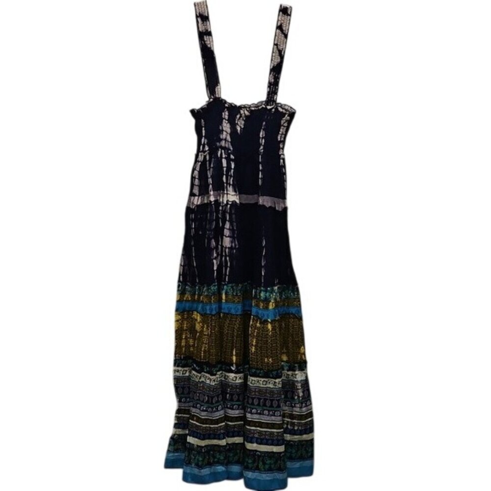 Chaudry KC Anthropologie Boho Print Maxi Dress Size Small New Tie Dye Smocked